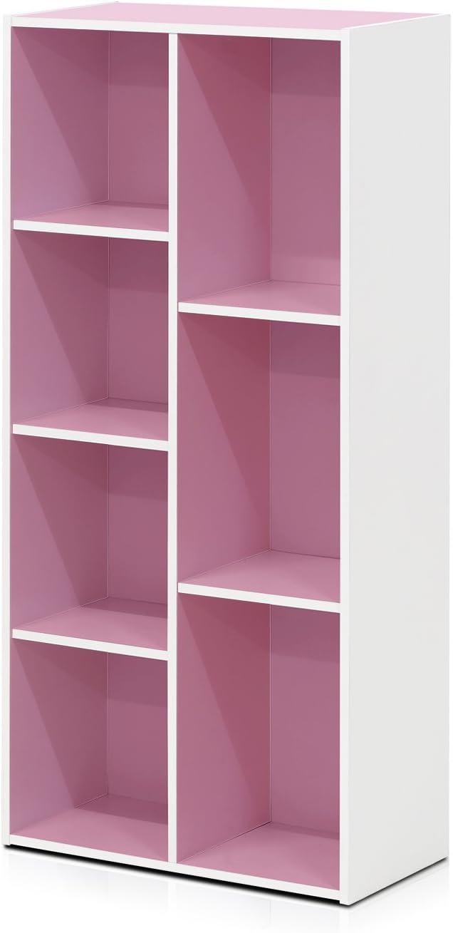 Furinno 11048 7-Cube Reversible Open Shelf, White/Pink