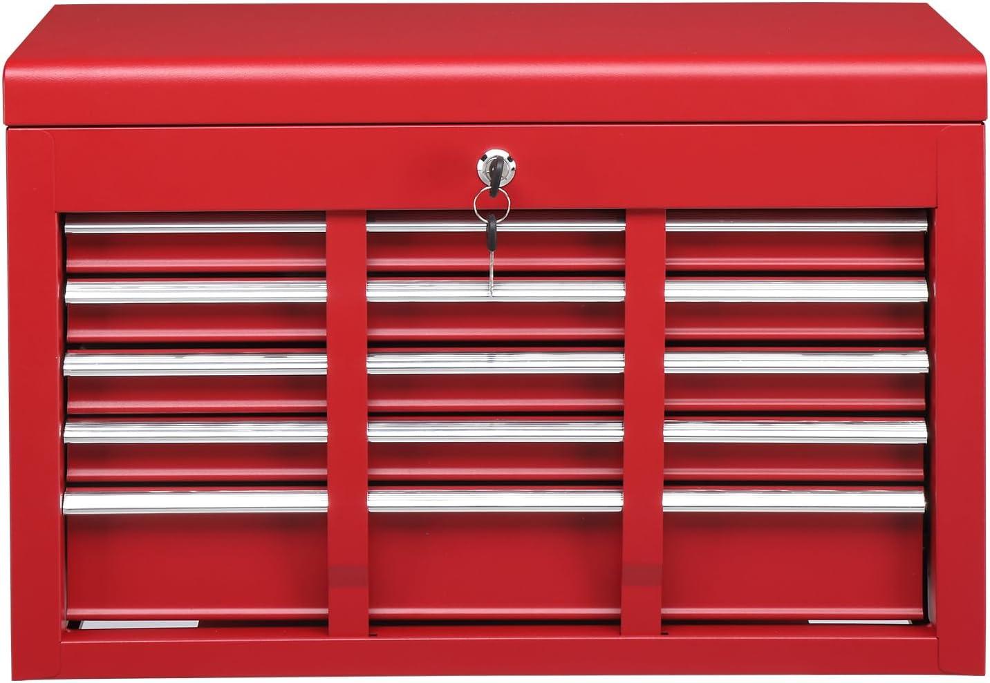 INDSUMOT 24" Portable Tool Box, 5 Drawers & Top Storage Tray Tool Box with Drawers, Lockable Metal Tool Chest Cabinet for Garage, Warehouse, Repair Shop & Home, Red