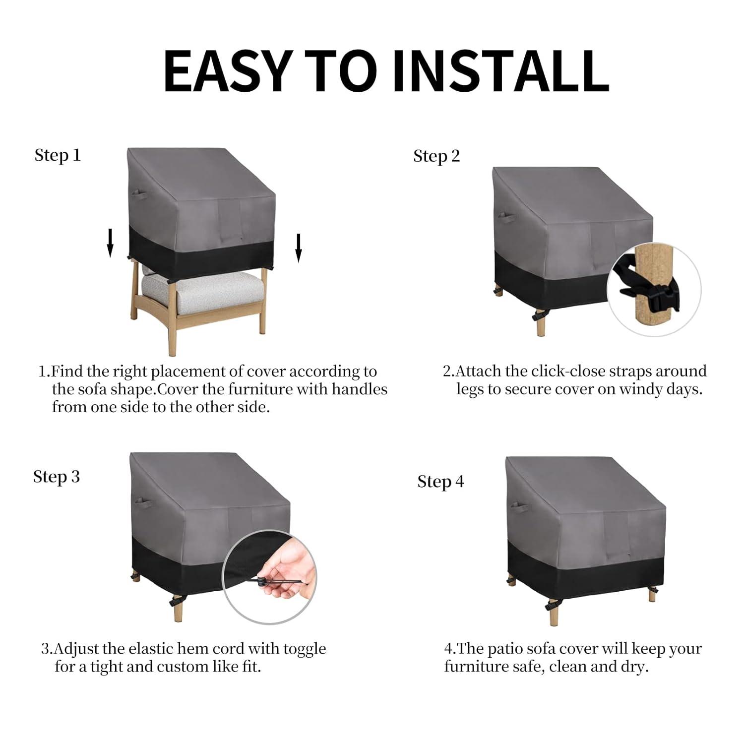 Easy-Going Outdoor Chair Cover Waterproof, Heavy Duty Patio Chair Cover, Windproof Outdoor Furniture Cover with Air Vent (1 Pack-33.5Wx40Dx36H inch, Gray/Black)