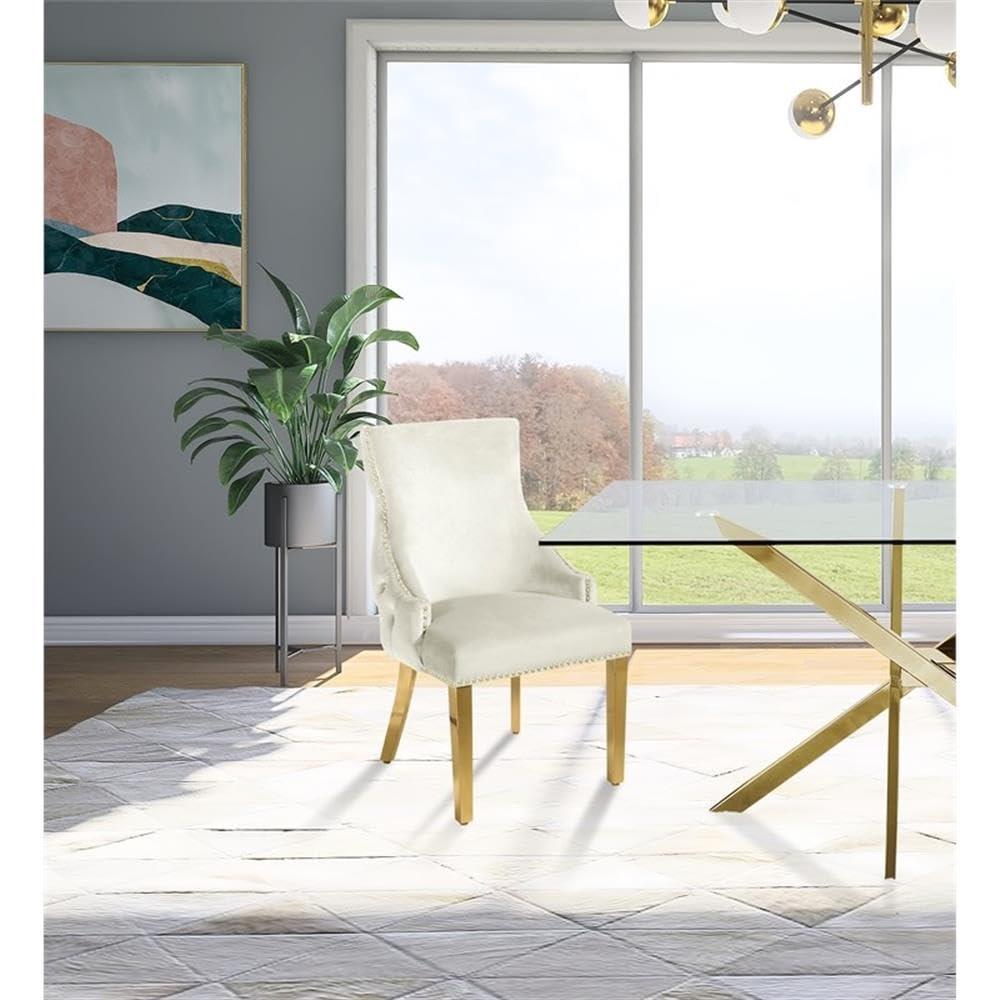 Meridian Furniture Tuft Cream Velvet Dining Chair in Gold Finish (Set of 2)