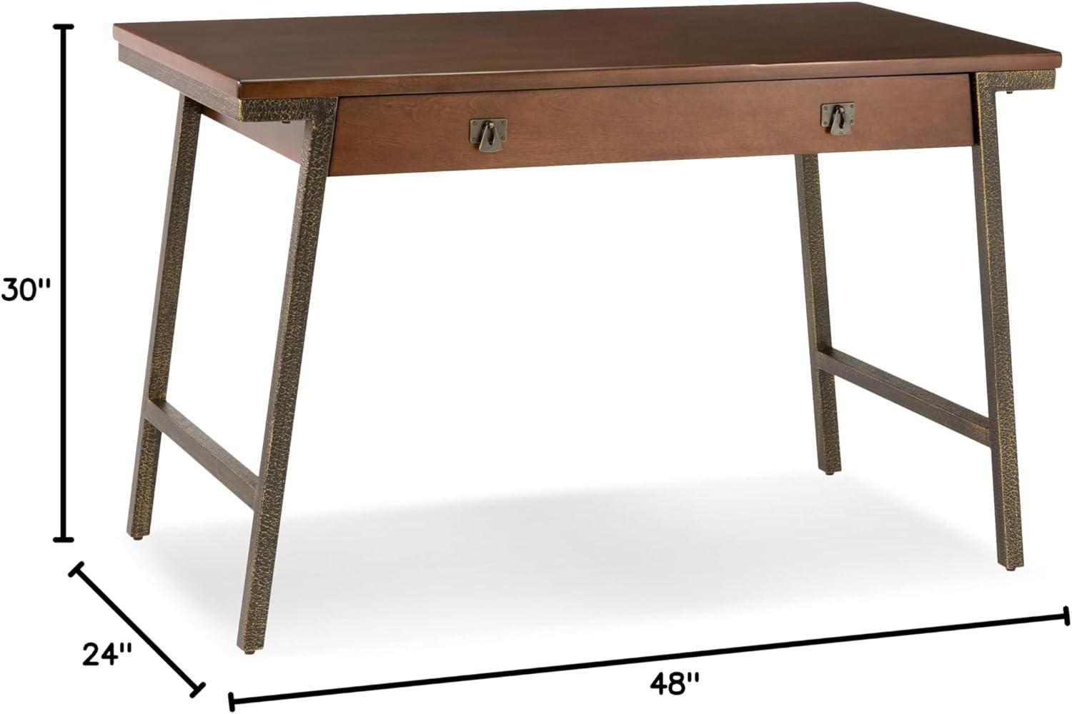 Leick Home 11400 Empiria Metal and Wood Laptop Computer Desk with Drop Front Keyboard Drawer, Walnut and Foundry Bronze