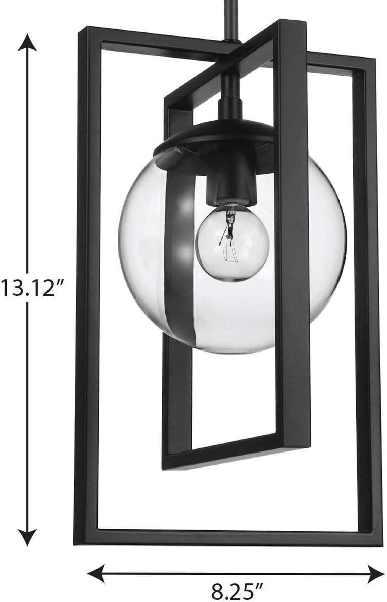Progress Lighting Atwell 1-Light Pendant, Matte Black, Clear Globe Shade