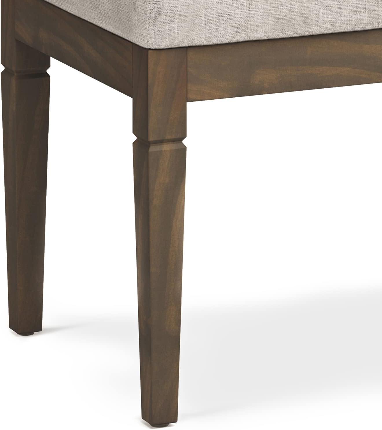 SIMPLIHOME Waverly 28 inch Wide Traditional Rectangle Small Tufted Ottoman Bench in Natural Linen Look Fabric, Assembled, For the Living Room and Bedroom
