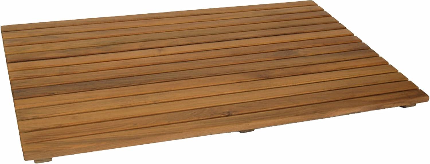 Large Honey Brown Teak Wood Shower Mat with Non-Slip Backing