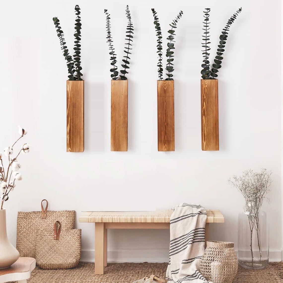 Wall Planters for Indoor Plants Modern Farmhouse Wooden Pocket Wall Vases for Dried Flowers and Faux Plants 4 Pack