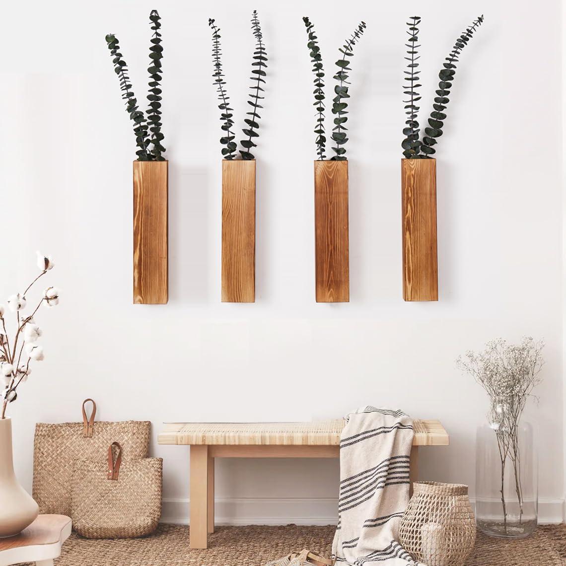Wall Planters for Indoor Plants Modern Farmhouse Wooden Pocket Wall Vases for Dried Flowers and Faux Plants 4 Pack