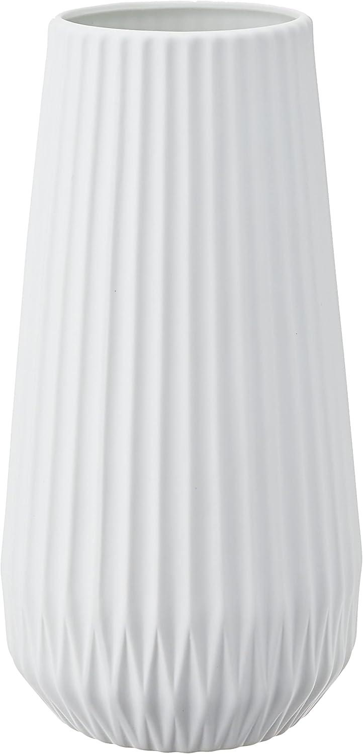 Matte White Ceramic Fluted Vase, 11.5"