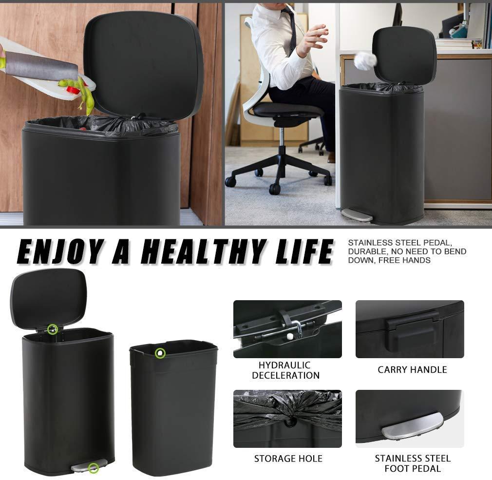 CL.HPAHKL 13 Gallon (50L)Trash Can ,Kitchen Trash Can, Stainless Steel with Lid, Foot Pedal and Inner Bucket, Fingerprint-Resistant Soft Close Lid Garbage Can, Pedal Rubbish Bin for Home Office