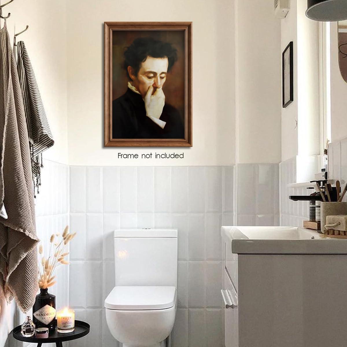 JDNWKBBS Funny Bathroom Canvas Wall Art Humorous Classical Oil Painting Man Covering Nose Posters Vintage Toilet Pictures Prints Rustic Farmhouse Wall Decor for Bathroom Restroom 12x16in Unframed