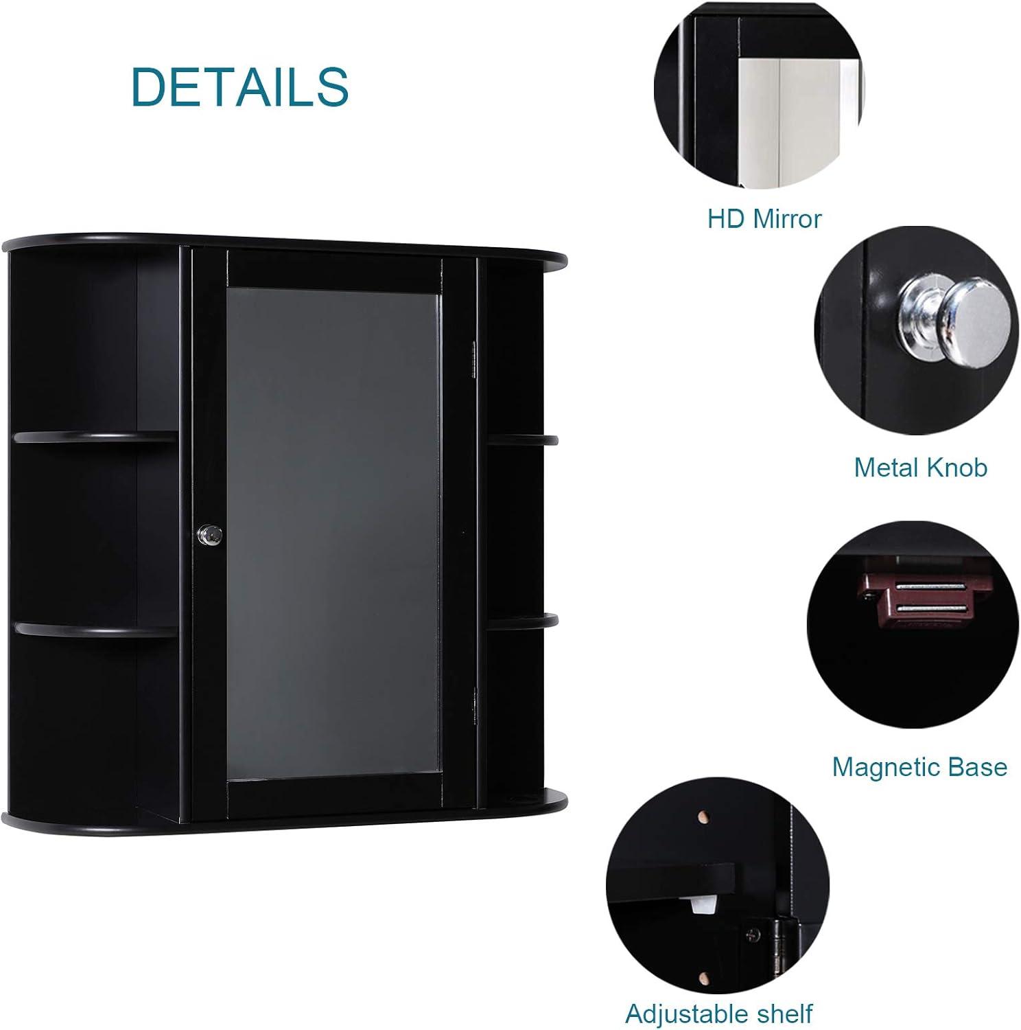 Wall Mounted Cabinet, Wood Hanging Cabinet with Doors and 6 Open Shelves for Placing Towels, Bathroom Wall Mirror Cabinet, White