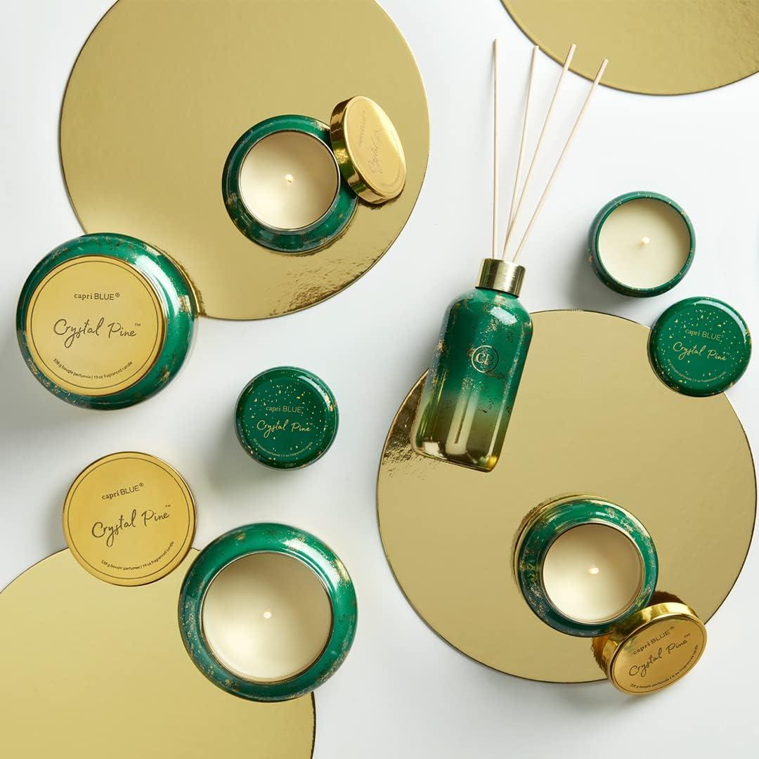 Emerald Green and Gold Crystal Pine Scented Soy Candle, 10 oz