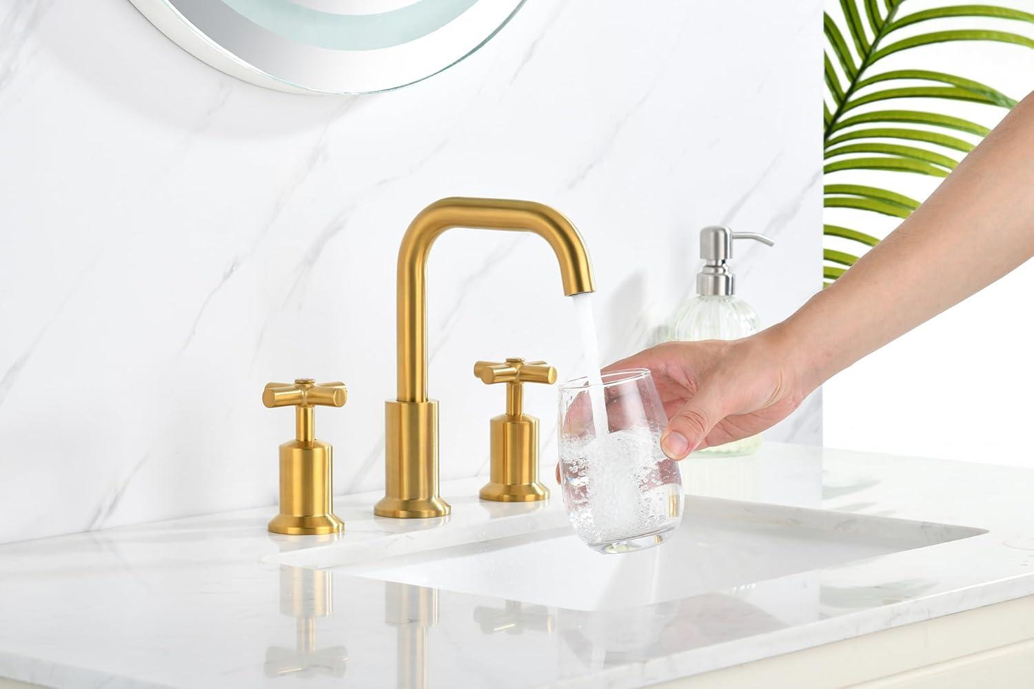 Brushed Gold 8-Inch Double Handle Widespread Bathroom Faucet