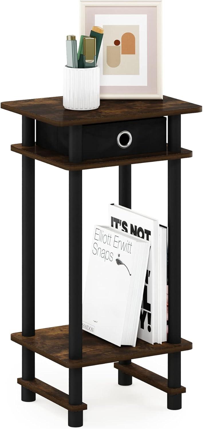 Furinno 17017 Turn-N-Tube Tall End Table with Bin, Amber Pine/Black/Black