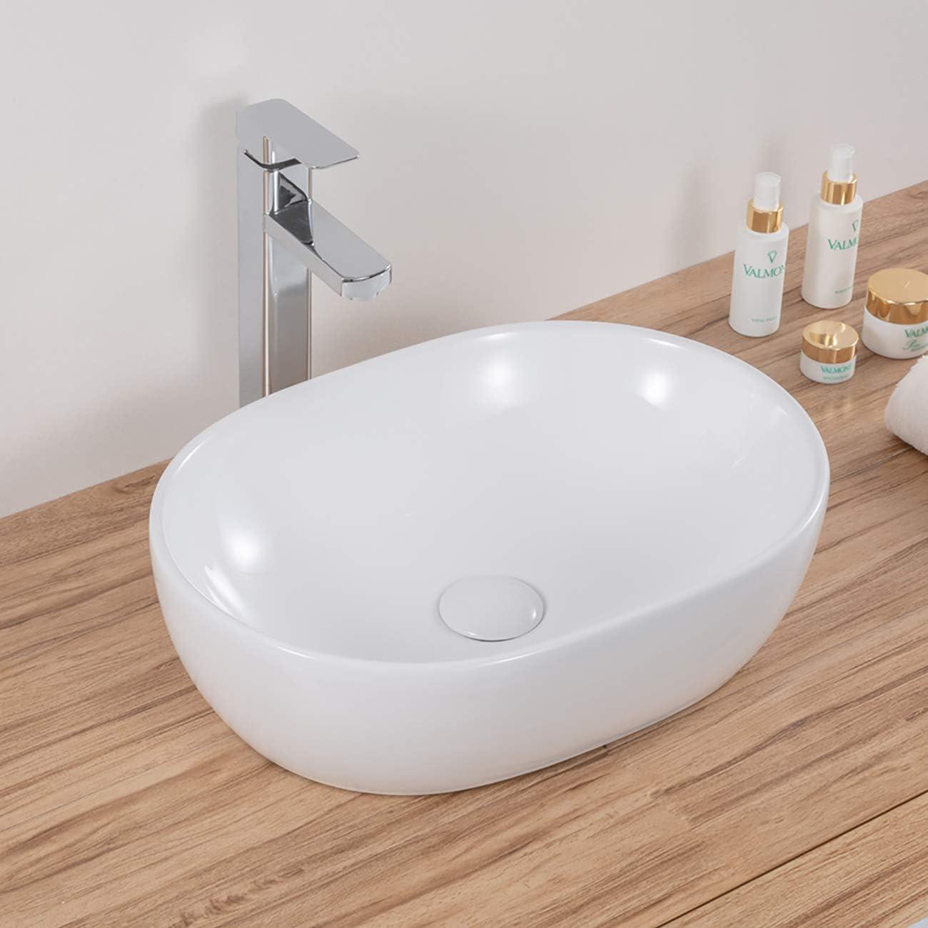 Ruvati RVB0419 Ruvati inch Bathroom Vessel Sink White Oval Above Counter Vanity Porcelain Ceramic