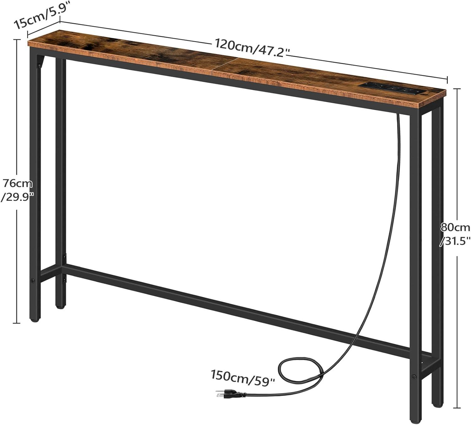 47.2" Skinny Console Table with Power Outlets and USB Ports, Table with Charging Station, Narrow Sofa Table, Behind Couch Table, for Entryway, Hallway, Foyer, Rustic Brown BF15XG01G1