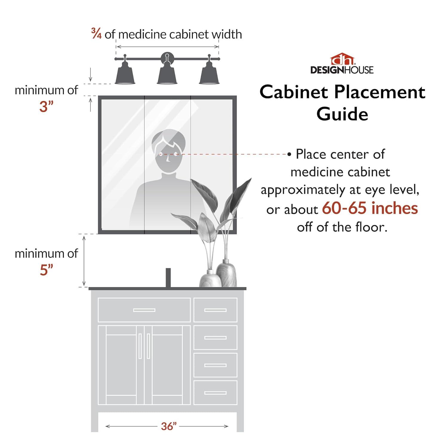 Design House 36" Tri-View Wall Mount Bathroom Medicine Cabinet, Nutmeg Oak