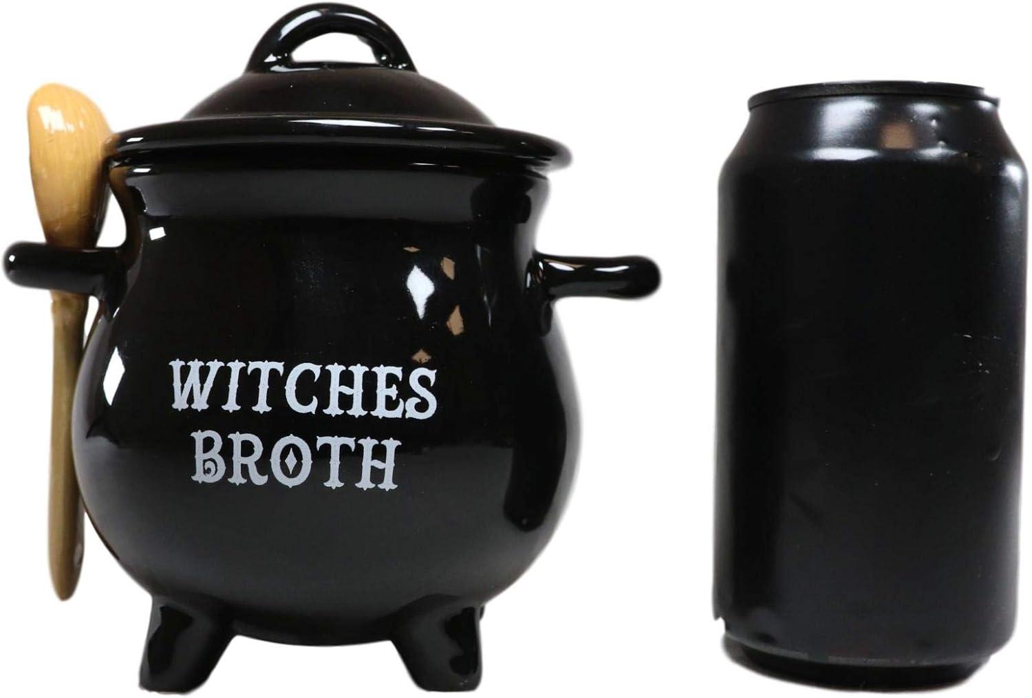 Pacific Giftware Witches Broth Cauldron Ceramic Bowl with Broom Spoon