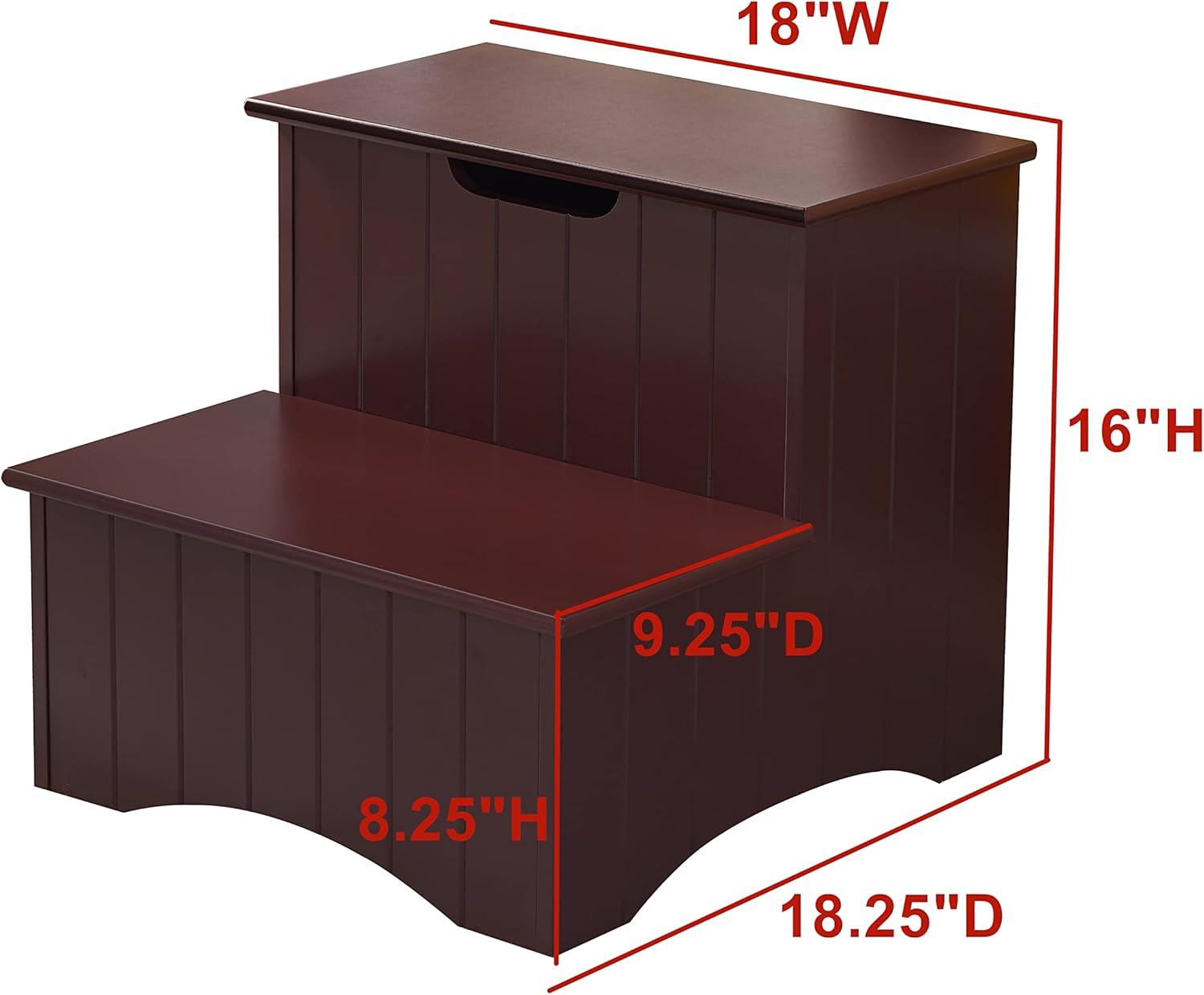 Walnut Wooden 2-Step Stool with Hidden Storage