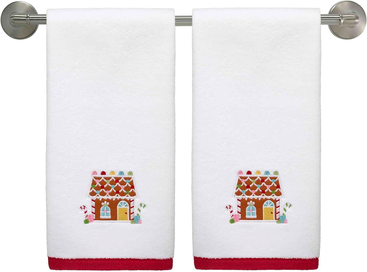 Sweet Treat Embroidered Cotton Hand Towels Set in White