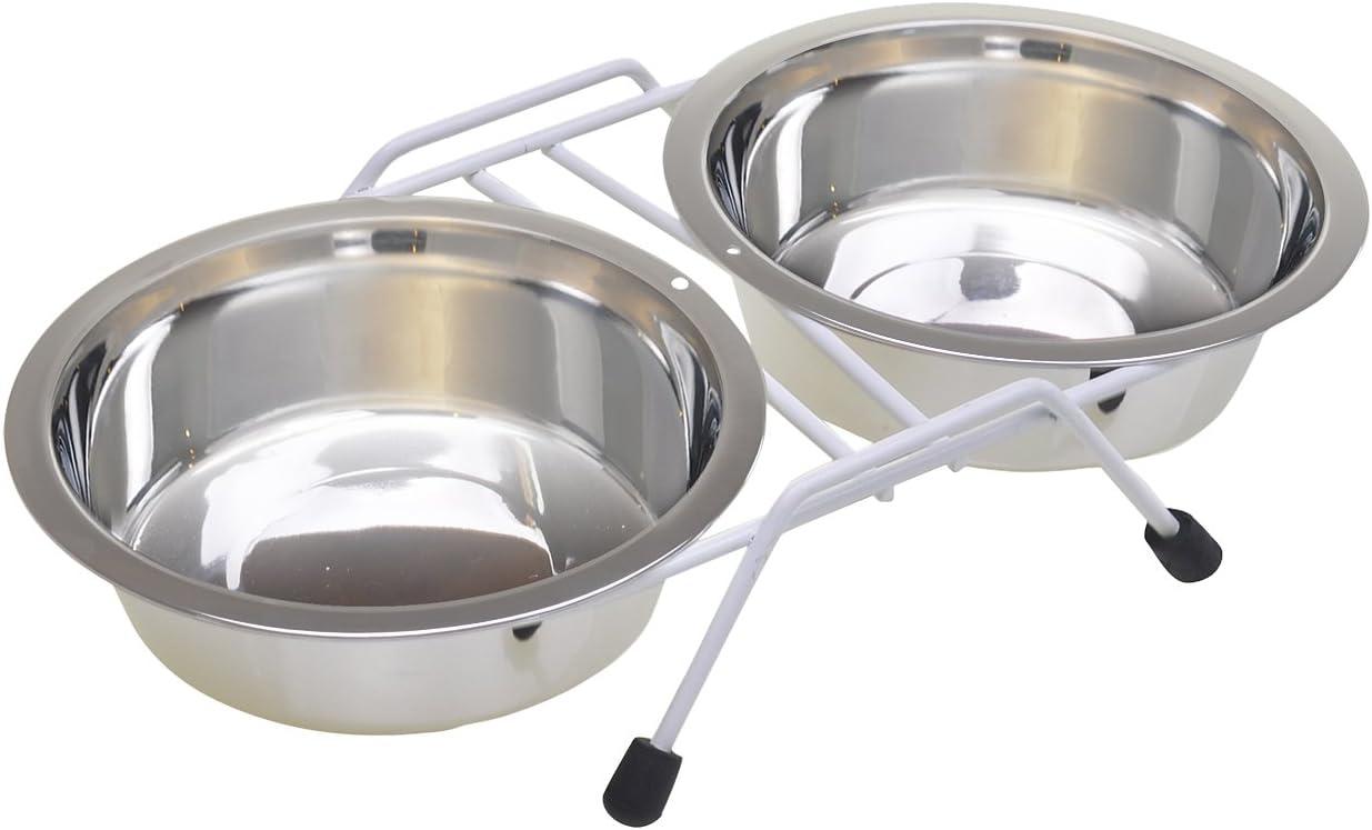 Stainless Steel Elevated Double Pet Bowl with Non-Skid Stand, 16 oz