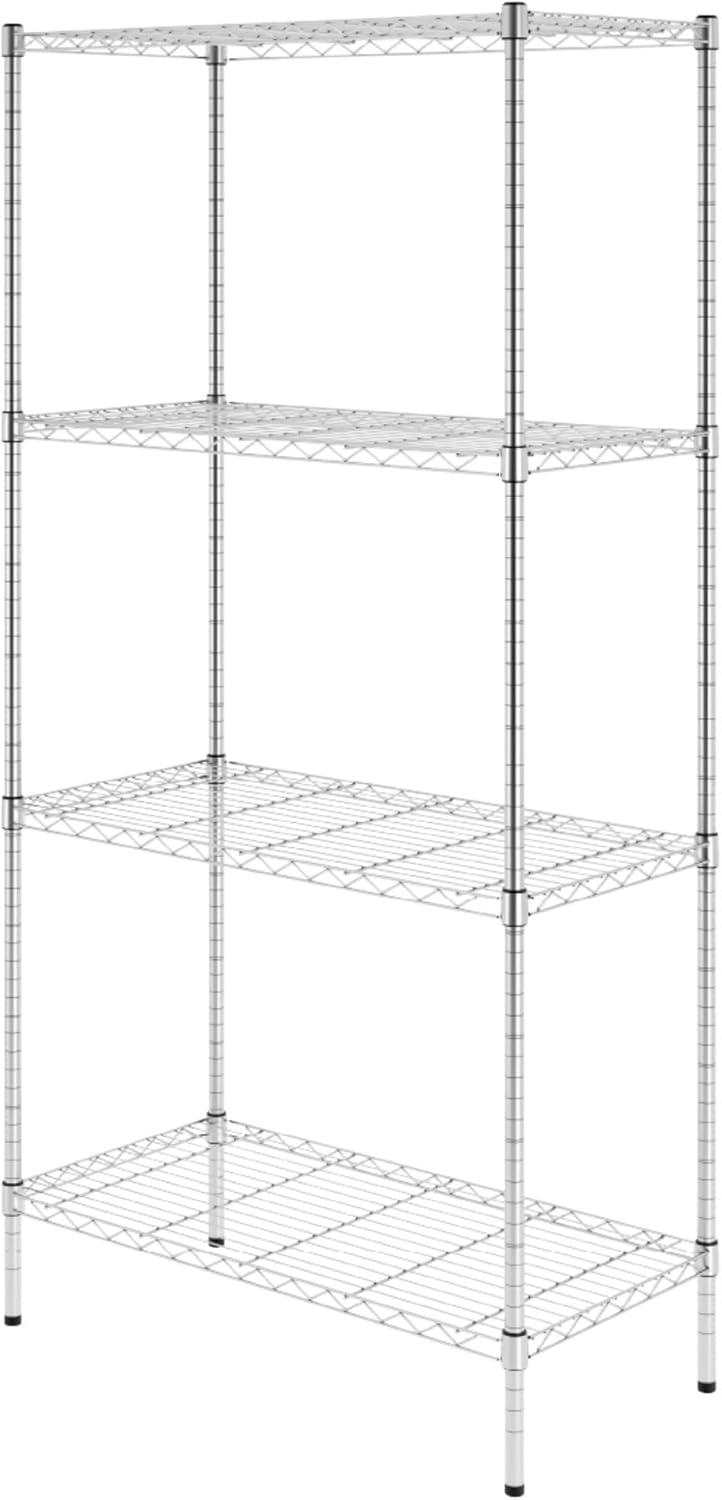 SafeRacks 4 Tier  Steel Wire Shelving Unit with 4 Leveling Feet, Silver