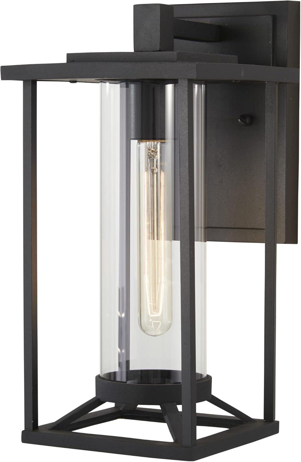 Trescott Contemporary Black Outdoor Wall Lantern with Clear Glass
