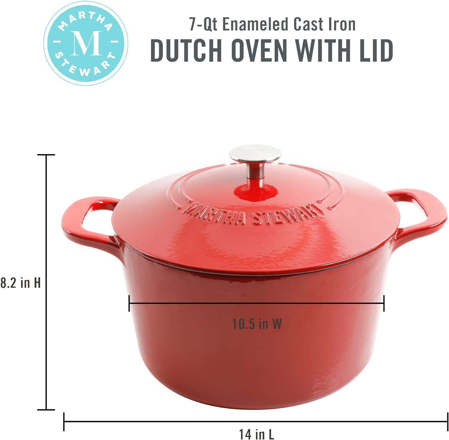 Red 7-Quart Enameled Cast Iron Dutch Oven with Lid