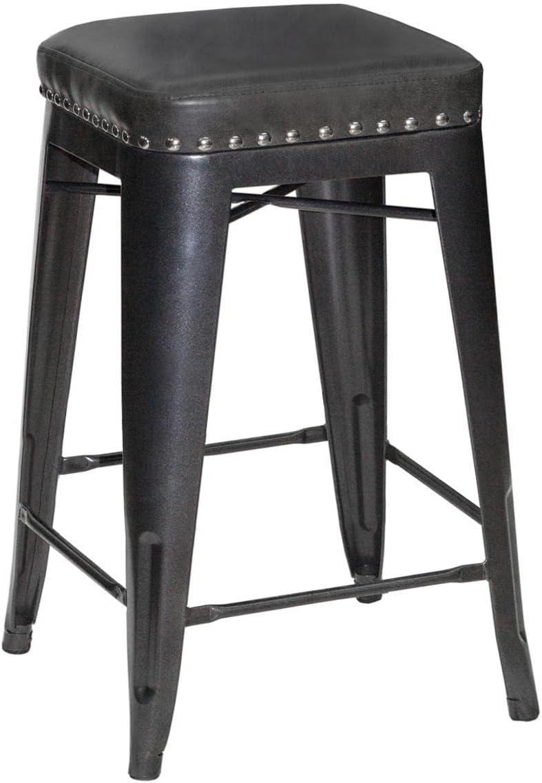 Hank 25" Gray Backless Metal Counter Stools with Faux Leather Seats