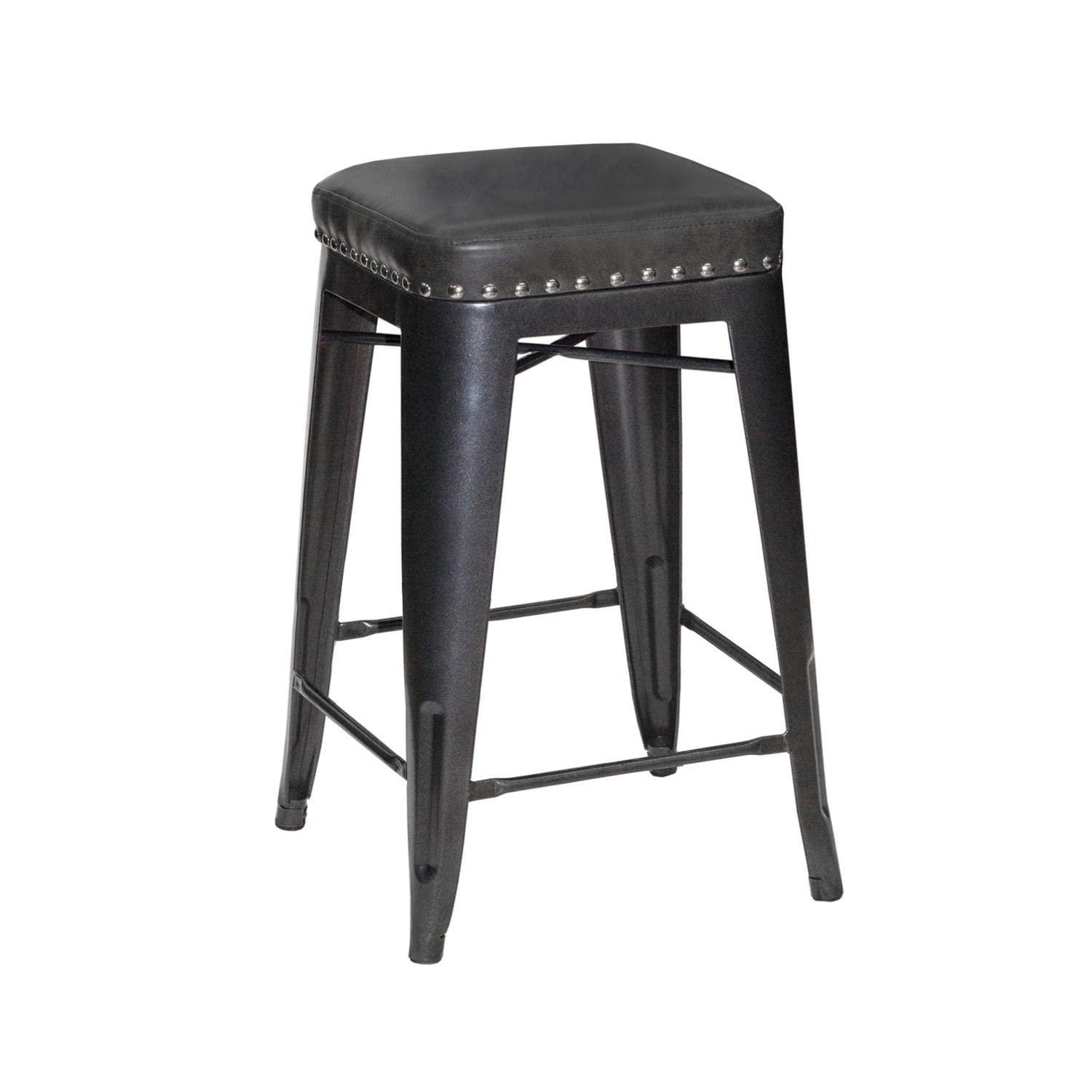 Hank Graphite Gray Metal and Faux Leather Counter Stool