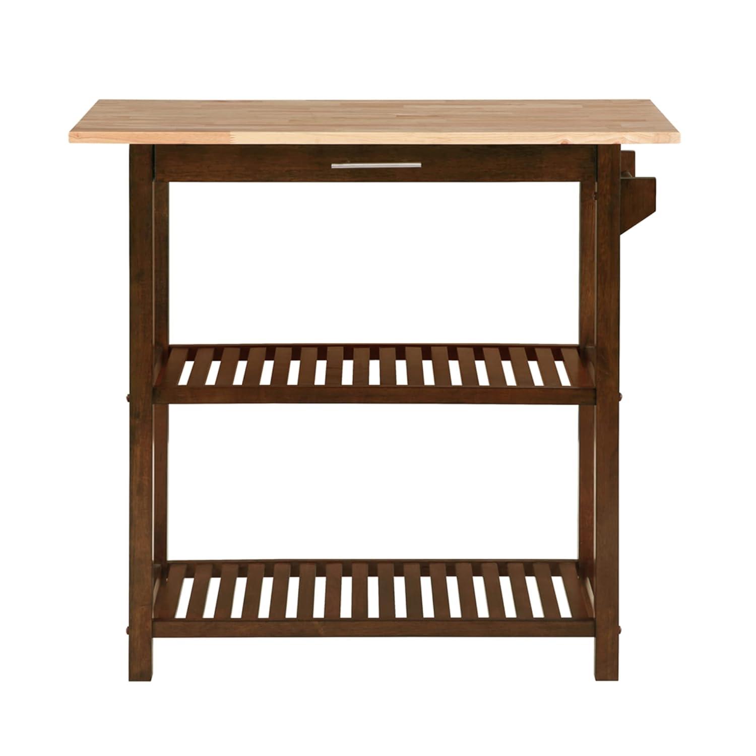 Convenience Concepts Designs2Go 3 Tier Butcher Block Kitchen Prep Island with Drawer, Espresso/Butcher Block