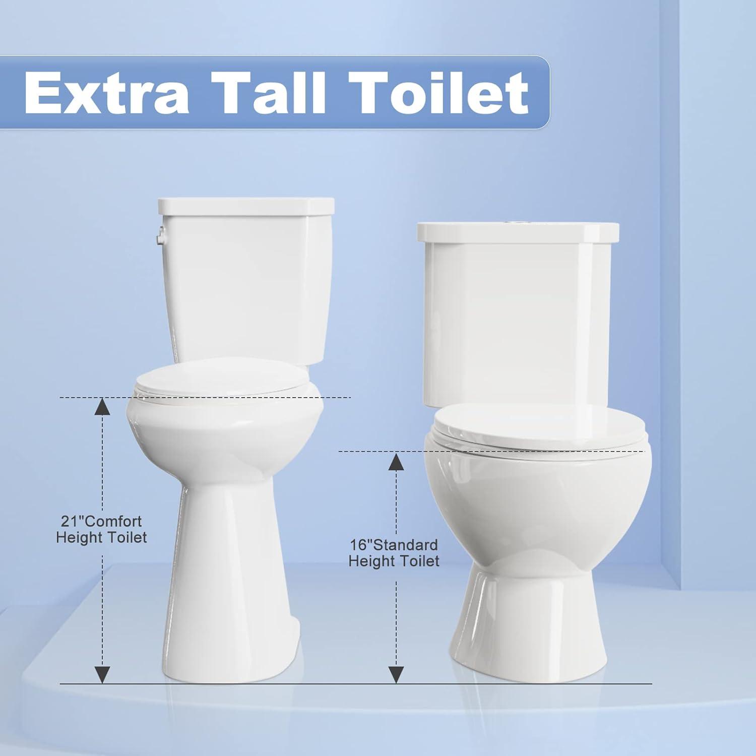 21-Inch White Ceramic Extra Tall Two-Piece Toilet