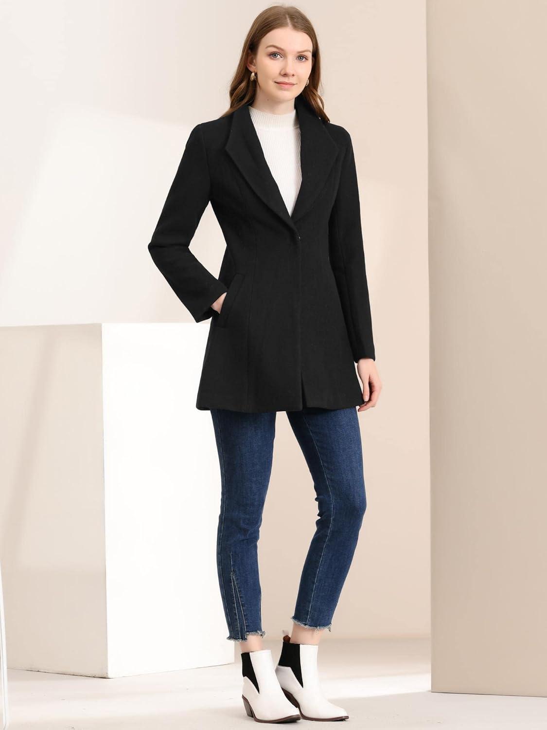 INSPIRE CHIC Women's Turn Down Collar Buttoned Business Casual Mid-Long Winter Coat