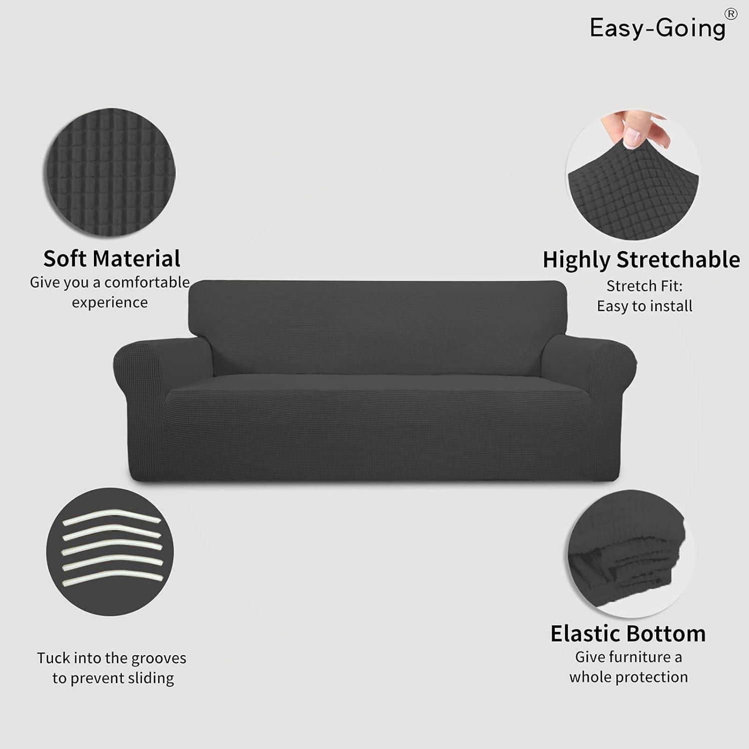 Easy-Going Jacquard Stretch Sofa Slipcover Non Slip Couch Cover, Sofa Size, Dark Gray