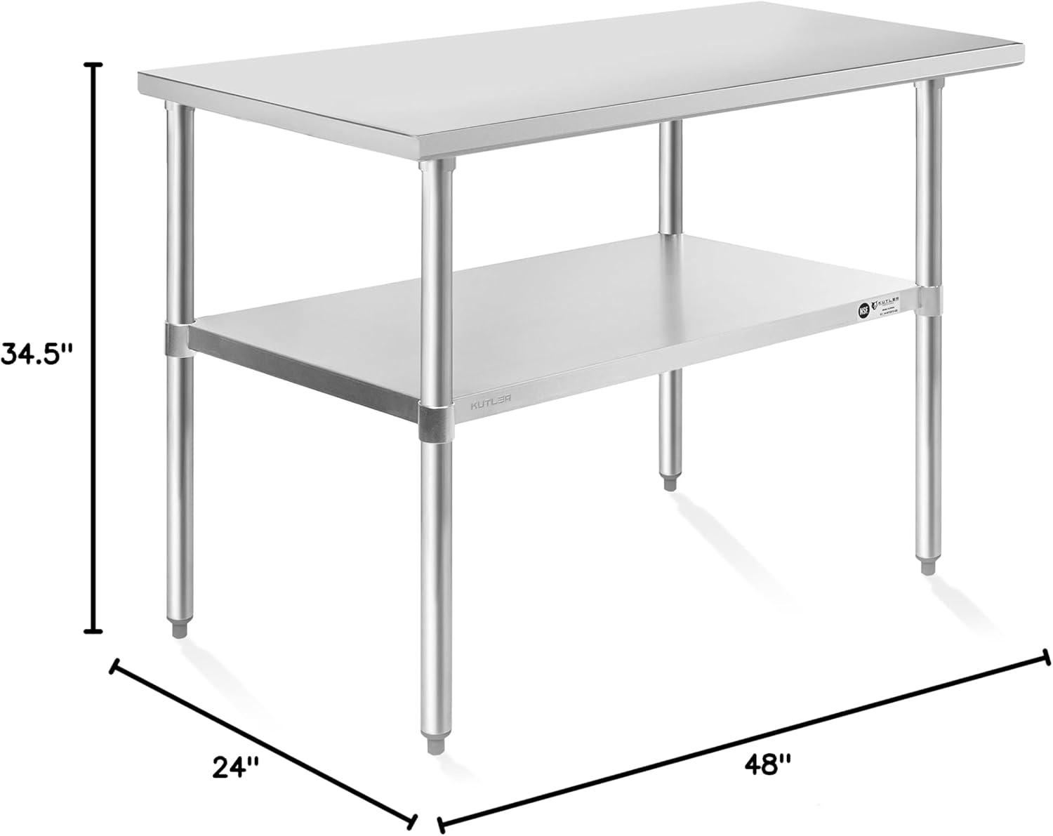 KUTLER Stainless Steel Table for Work and Prep, NSF Heavy Duty Commercial Kitchen Table for Restaurant