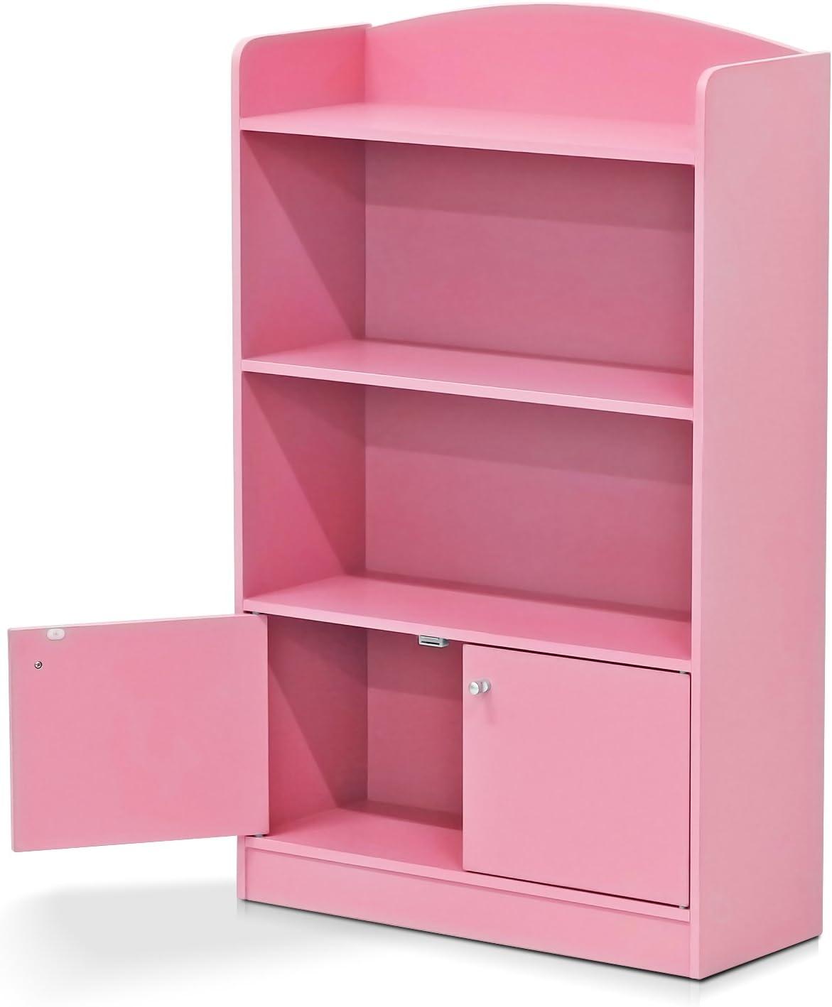 Furinno Lova Engineered Wood Bookshelf with Storage Cabinet in Pink