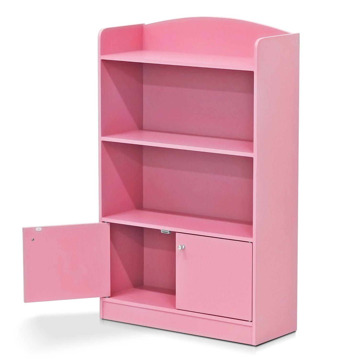 Furinno Lova Engineered Wood Bookshelf with Storage Cabinet in Pink