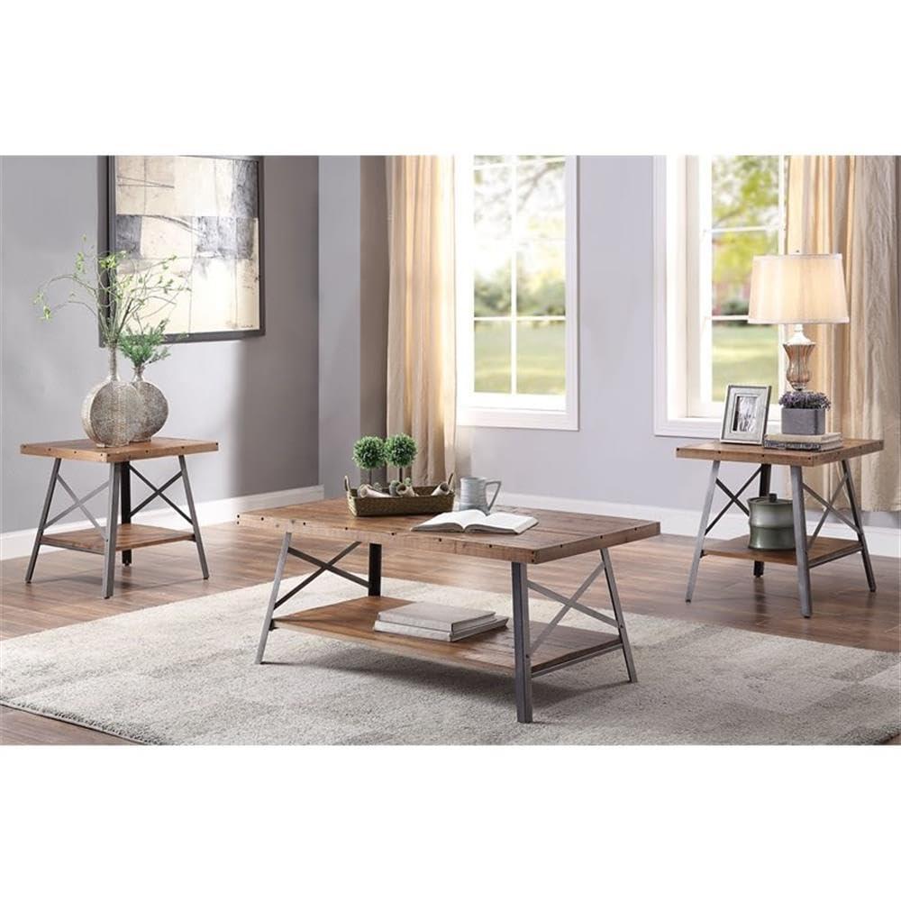 Wooden Coffee Table with X Crossed Metal Sides and Open Shelf Brown and Black - Saltoro Sherpi