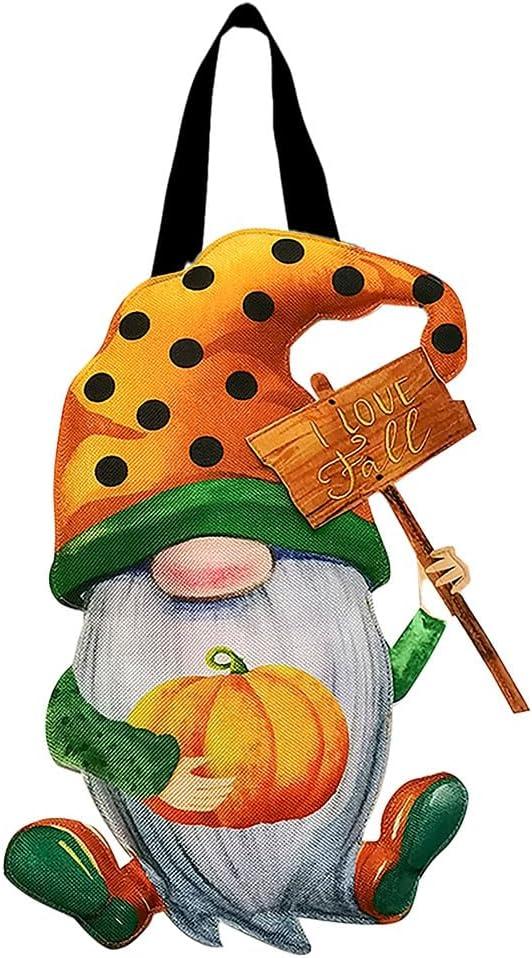 Fall Gnome Burlap Door Hanger with Pumpkin and Sign