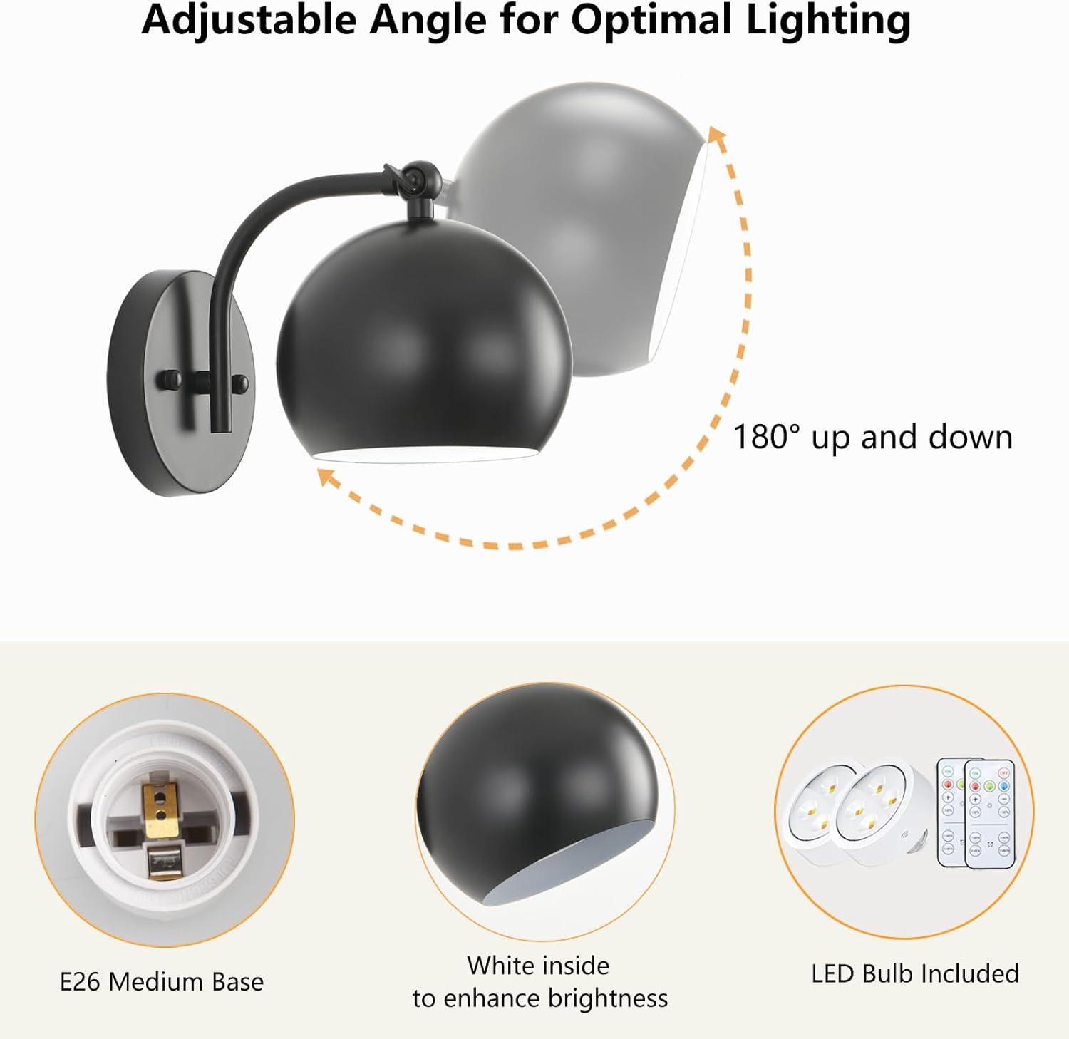 Battery Operated Wall Sconce Set of Two, Modern with Remote Control Dimmable Wall Lighting Indoor