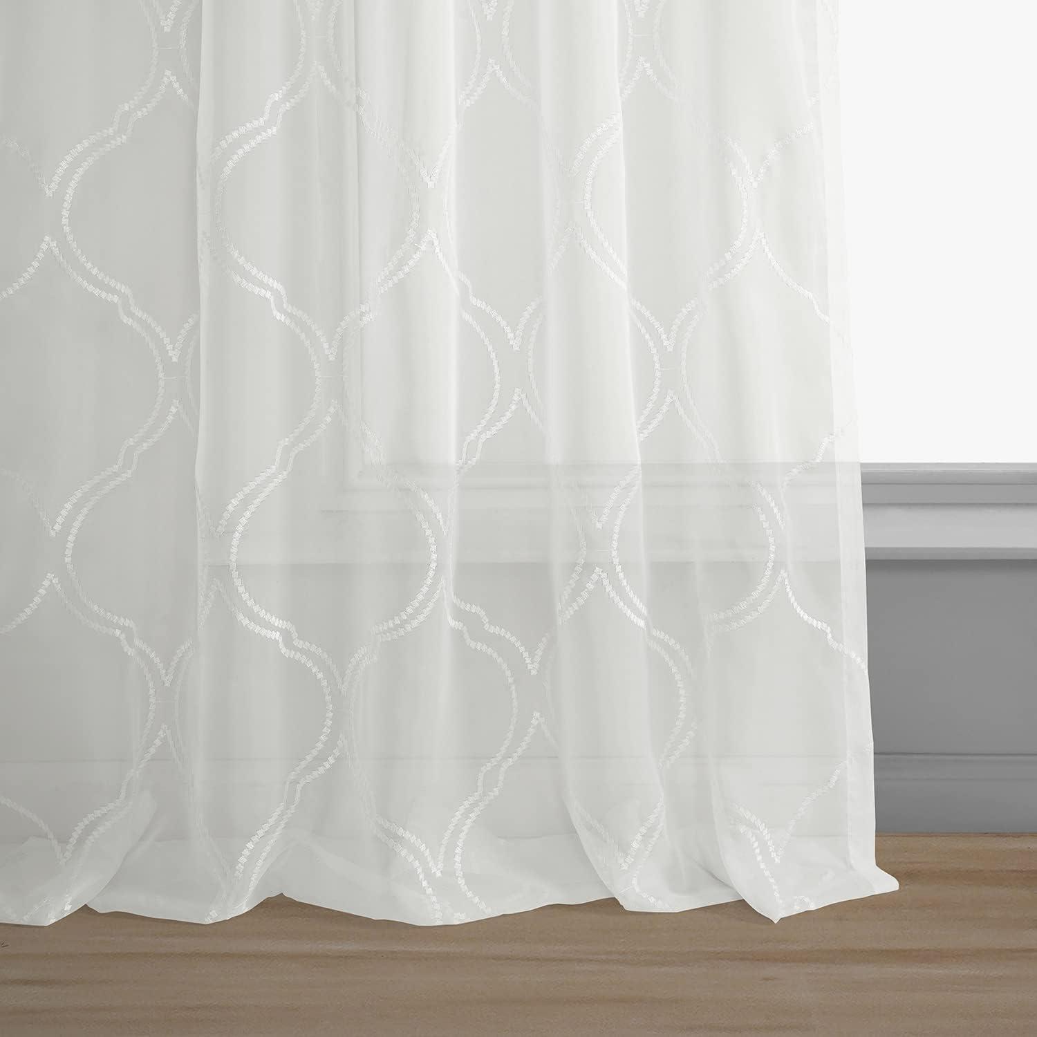 Florentina White Sheer Embroidered 120" Rod Pocket Curtain Panel