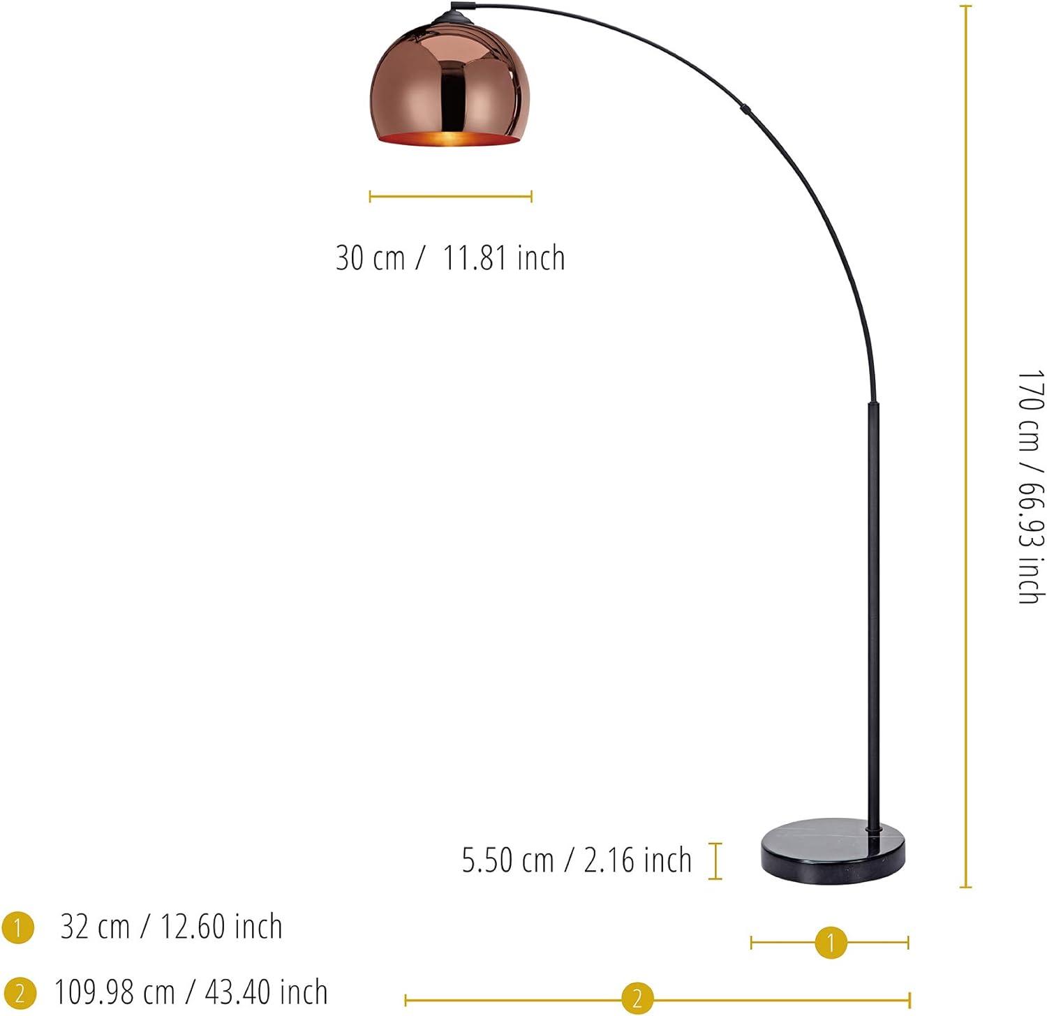 Elegant Arc Adjustable 67" Copper Floor Lamp with Faux Black Marble Base