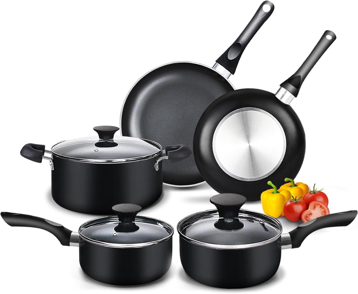 8-Piece Black Nonstick Aluminum Cookware Set with Stay-Cool Handles