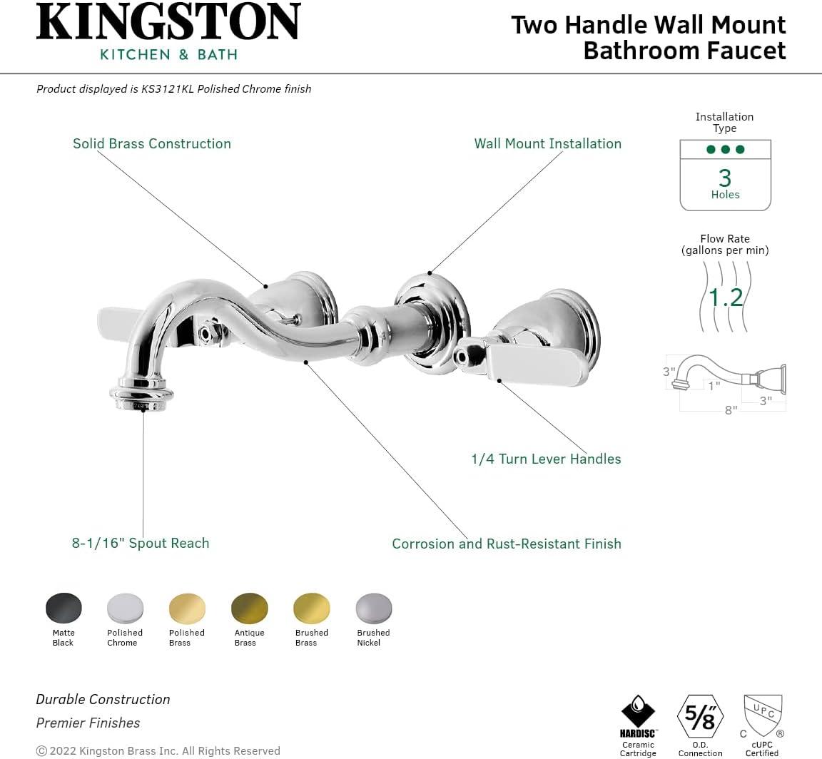 Kingston Brass Whitaker Two-Handle 3-Hole Wall Mount Bathroom Faucet