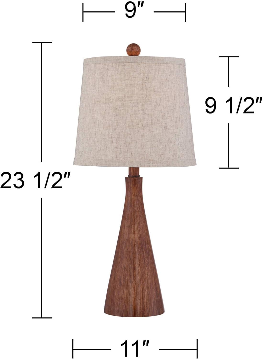 360 Lighting Fraiser 23 1/2" High Cone Small Mid Century Modern Accent Table Lamps Set of 2 Brown Wood Finish Living Room Bedroom Oatmeal Shade