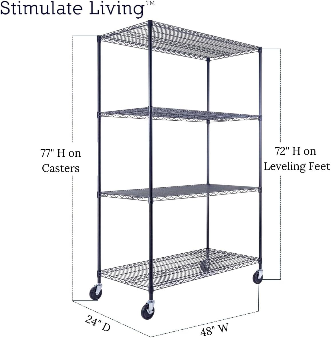 48"x24"x72" Prime Heavy Duty Black 4-Tier Wire Shelving NSF 3200 LBS MAX Capacity Storage Rack for Commercial, Hospital, School, Garage, and Kitchen Uses (with Wheels)