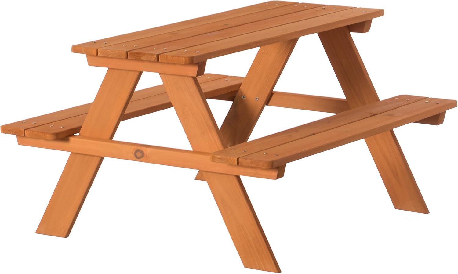 Gardenised Wooden Kids Outdoor Picnic Table for Garden and Backyard, Stained