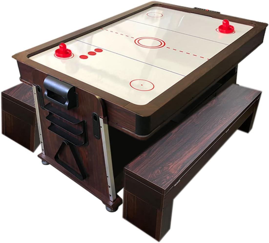 7ft Cherry Wood 4-in-1 Pool, Air Hockey, Ping Pong Table with Benches