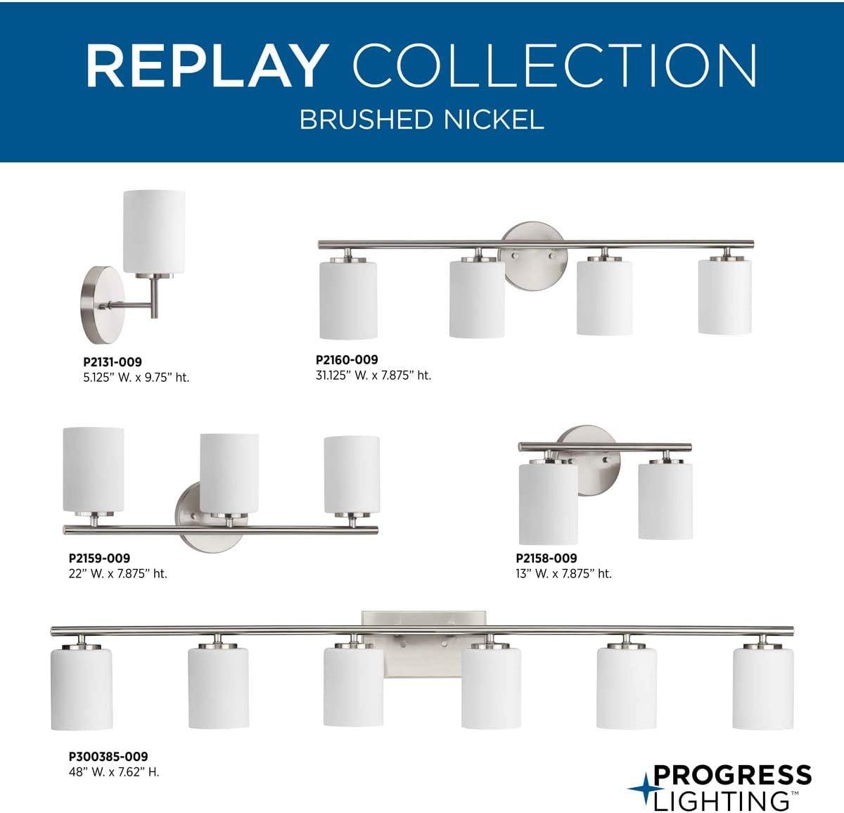 Progress Lighting Replay Collection 4-Light Bath Vanity, Brushed Nickel, Porcelain Shade