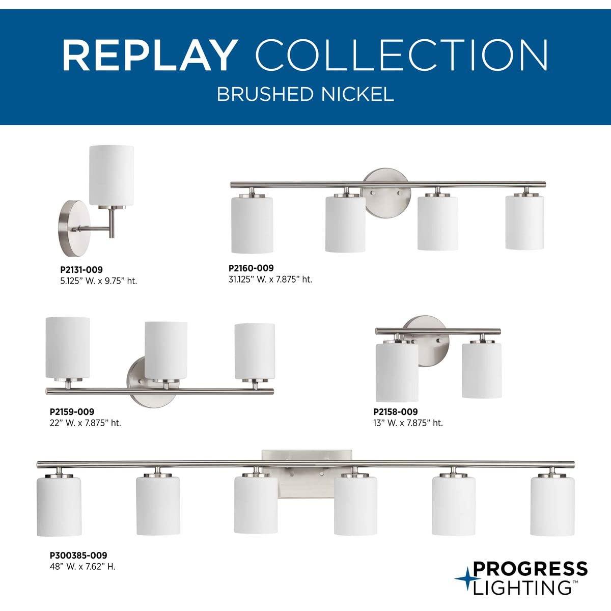 Progress Lighting Replay 1-Light Bath & Vanity, Brushed Nickel, Porcelain, Up/Down Mounting, Shade Included