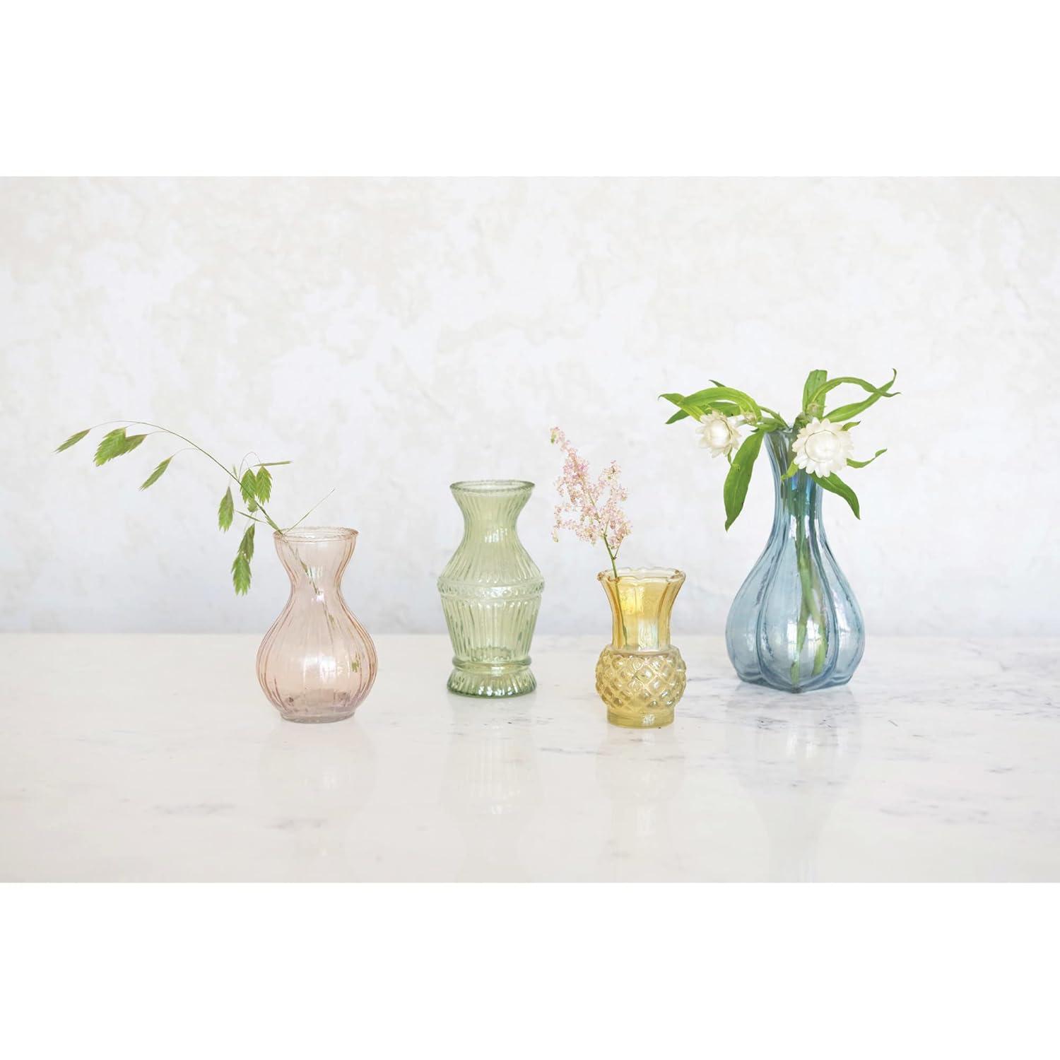 Creative Co-Op Various Decorative Debossed Glass Vases, Multicolor, Set of 4
